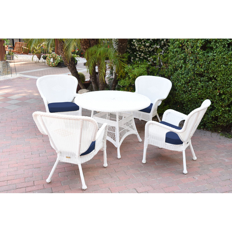 Batchelder 4 - Person Wicker Patio Dining Set with Round Table, Black, Blue