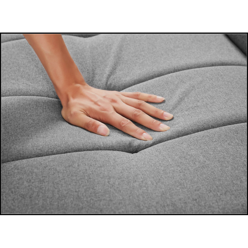 74.4'' Faux Leather Square Arm Sofa Bed, 74.4" W x 29.13" H x 32.67" D, Gray 100% Linen