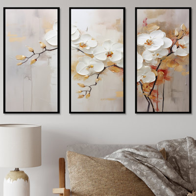 Minimalisme beige et orchidées II - ensemble d'art mural sur toile Orchidées