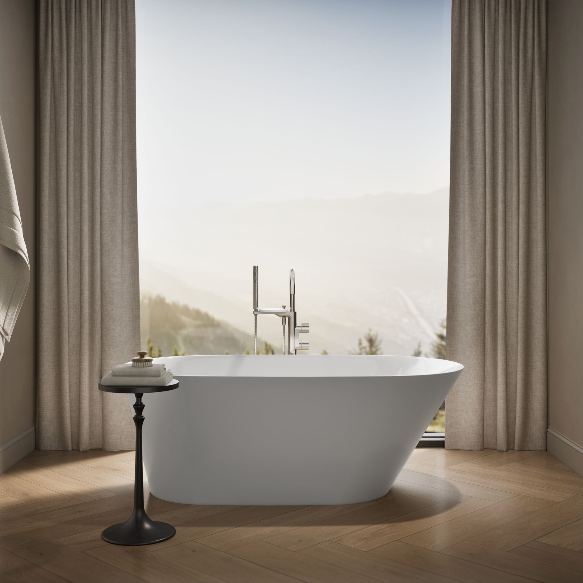 Brazn 34.94" x 65.87" Freestanding Soaking Acrylic with Bath Tub, White