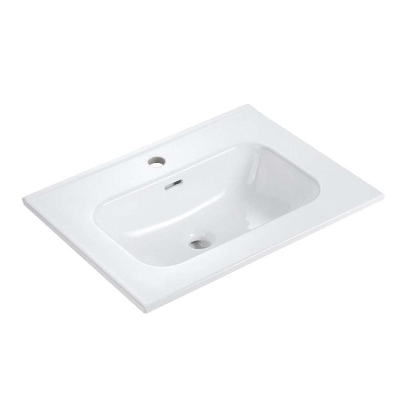 Lavabo de salle de bain en céramique blanc brillant 24 pouces - Lavabo intégré au design moderne et élégant, facile à nettoyer, finition durable, robinet et bonde non inclus