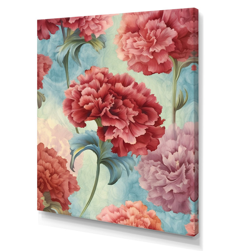 Harmonie des œillets rouges sur toile, H 32 po x l 24 po x P 1 po, Toile tendue