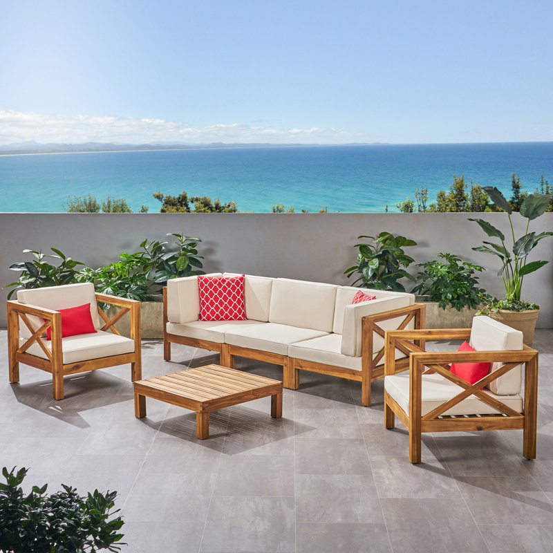 Raymo Acacia 5 - Person Patio Conversation Set with Cushions, Beige