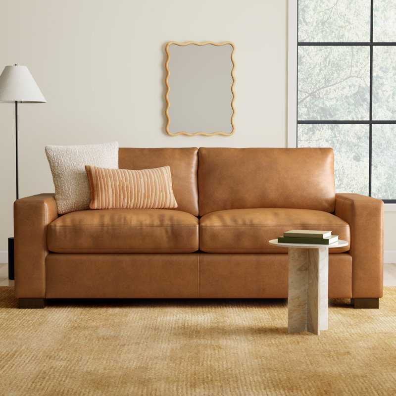 Jonie 91" Genuine Leather Sofa, Bistro Saddle Genuine Leather