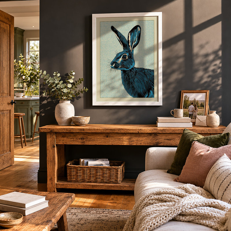 Hare in Profile Japandi - Framed Print, A1 - 84.1 x 59.4 cm, Walnut