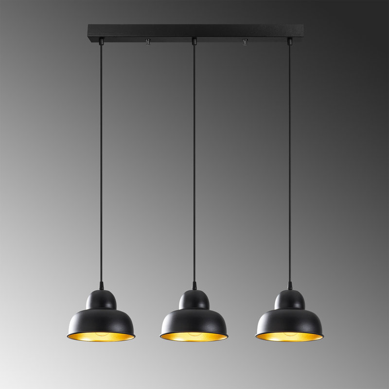 Industrial Scandinavian Chandelier, Black Metal Body, 43.3 x 15.7 inches | Adjustable Height, Cap Diameter: 7.9 inches | 3 x E27 Sockets (Max 40W) | Stylish Lighting for Modern Home Decor & Dining Spaces