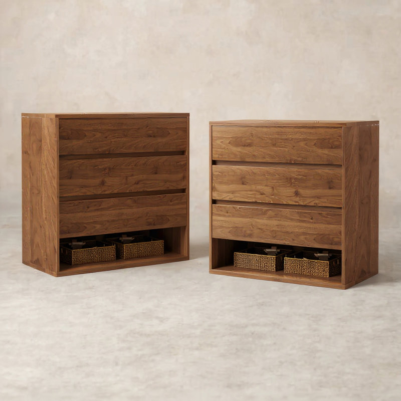 Mid Century Modern Nightstand With 3 Drawers, 30-inch Wide  (set Of 2)