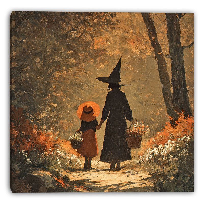 «Witch and Child Stroll», art mural sur toile tendue, H 40 po x l 40 po