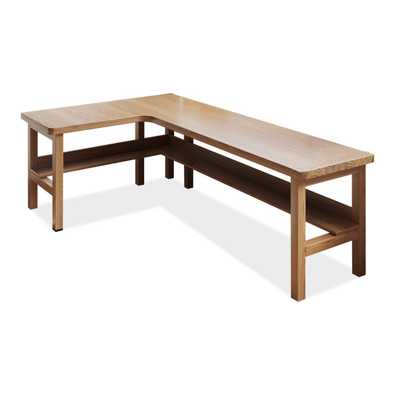 Burlywood L-Shaped Solid Wood desks, Left Hand Return, 29.53" H x 70.87" W x 47.24" D
