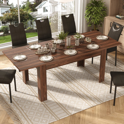 Table de salle à manger extensible 59 "à 86,6" pour 4 à 10 personnes, table de salle à manger extensible avec 6 chaises rembourrées en similicuir