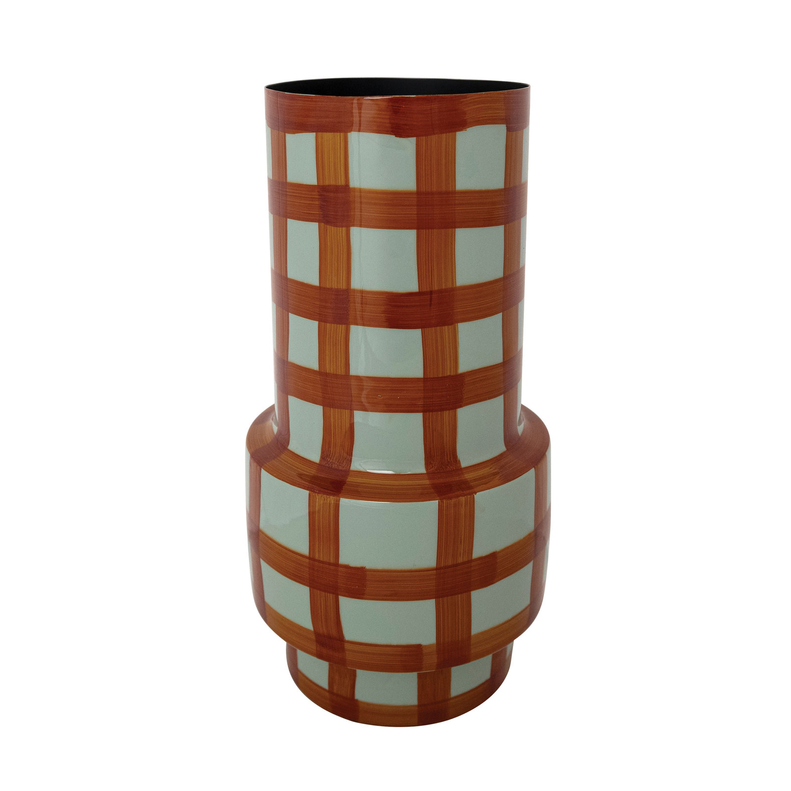 Enameled Metal Vase W Grid Pattern