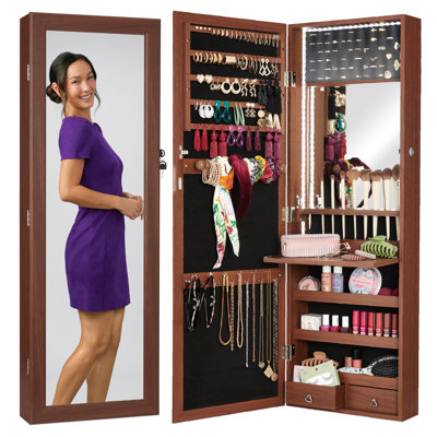 Armoire pour bijoux avec miroir suspendu Meina, armoire murale ou de porte avec lumières DEL, serrure