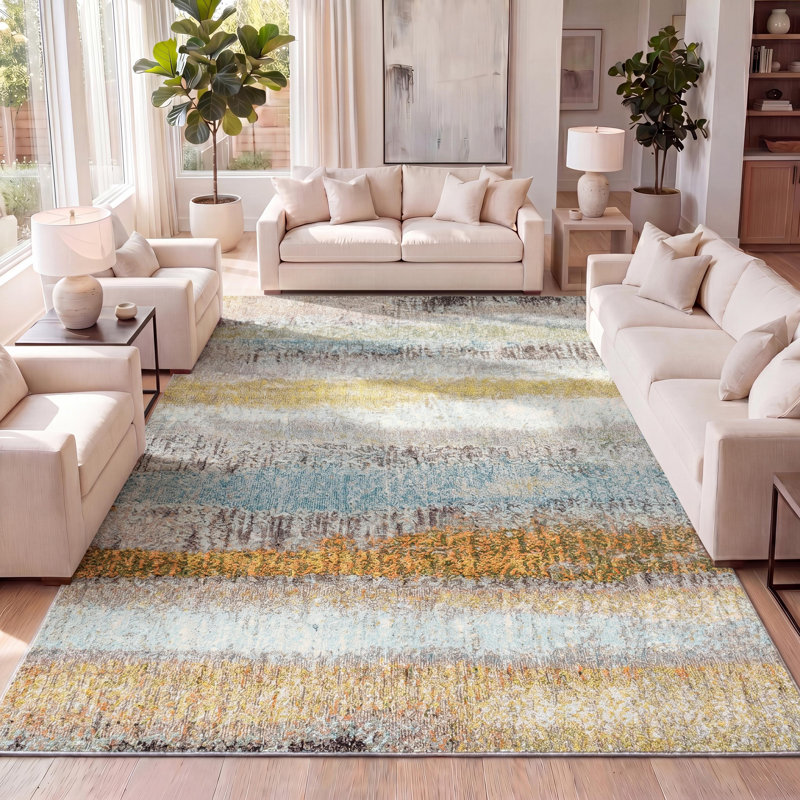 Tapis crème / jaune Lasley, Rectangle 5 pi 3 po x 7 pi 7 po
