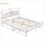 White-toned solid wood platform bed frame for queen size mattress support, retro style bedroom furniture with integrated wooden slat system