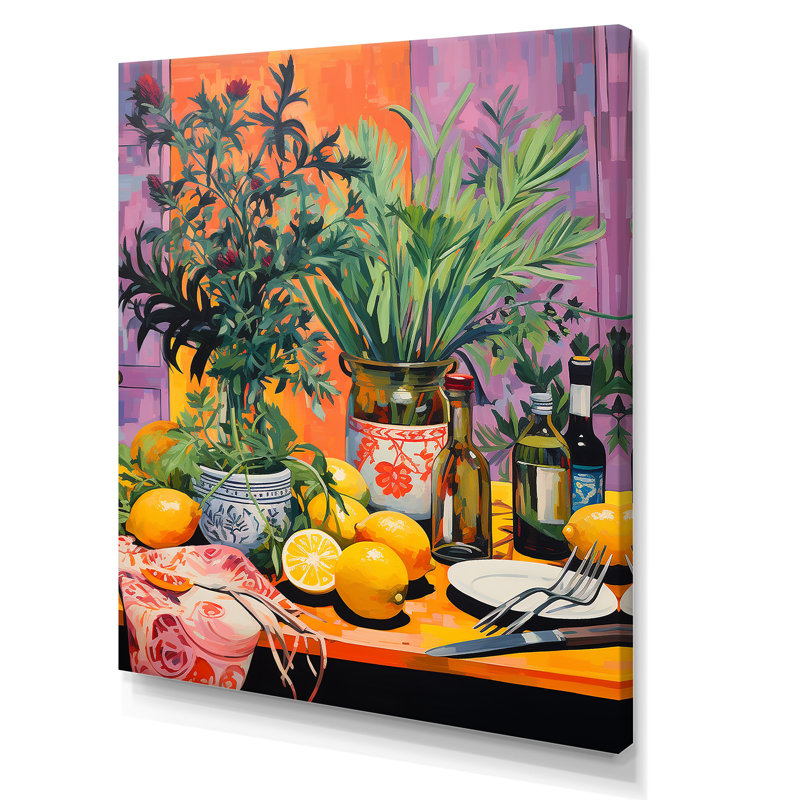 «Fauvist Herbs Pottery Flavors 2», art mural floral, Toile tendue, H 40 po x l 30 po