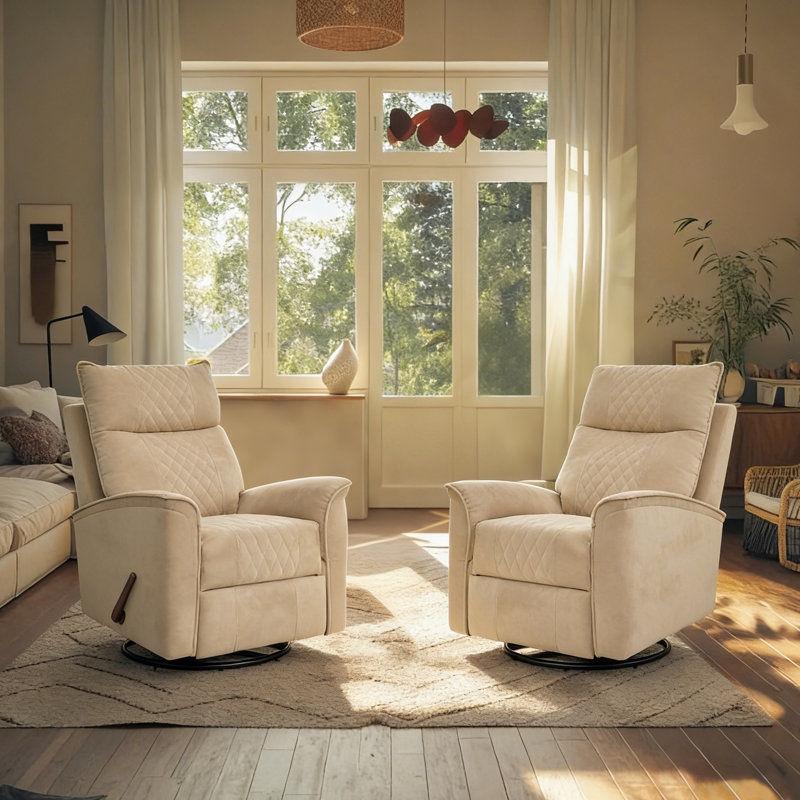 Chenille Recliner Manual Swivel Rocker Recliner For Adults,small Recliners For Small Spaces-brown(set Of 2)