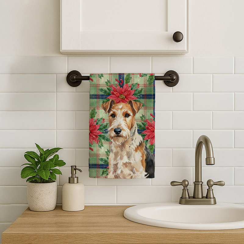 Wire Fox Terrier Christmas PoinsettIas Kitchen Towel, Wire Fox Terrier