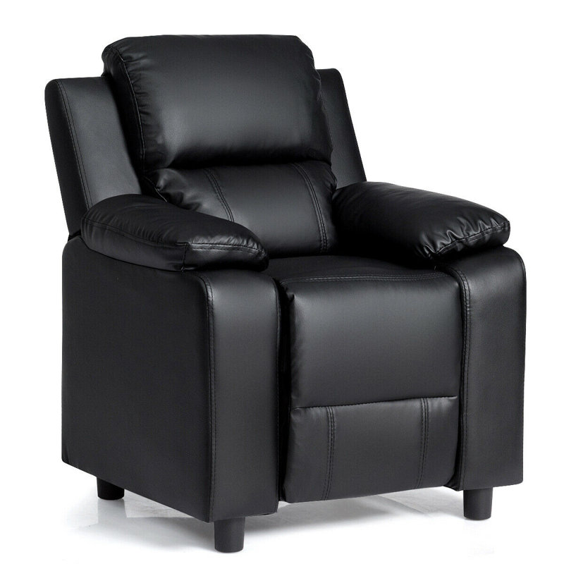 Jan Kids 15.5'' Adjustable Height Recliner and Ottoman, Black