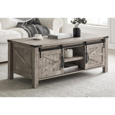 48"" Farmhouse Lift Top Coffee Table with Sliding Barn Door, Rustic Center Table w/Hidden Storage Compartment, Lift Tabletop Dining Table w/Adjustable -  Gracie Oaks, 4017828BAB9A4C97B0EB9C86C7FCB4A2