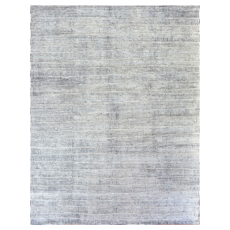 Linear One-of-a-Kind 9'2" X 11'11" New Age Wool Area Rug in White