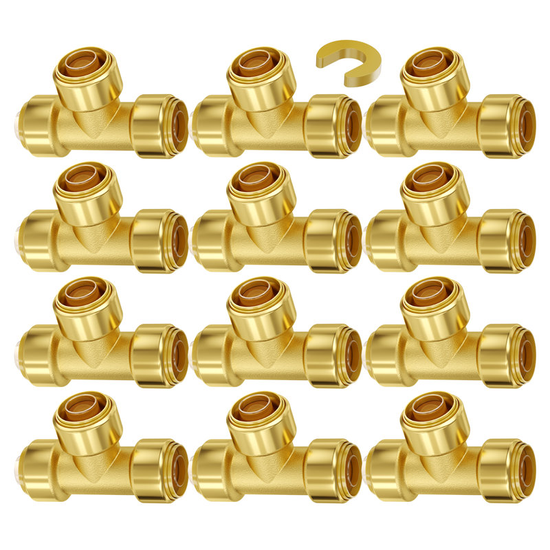 Pipe Fittings 1/2" 12PCS Tee Brass Push-Fit for Heating/Shower System