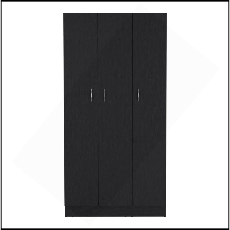 Armoire penderie H 71 po avec 3 portes et 2 tiroirs intérieurs, 3 portes, noir, Noir
