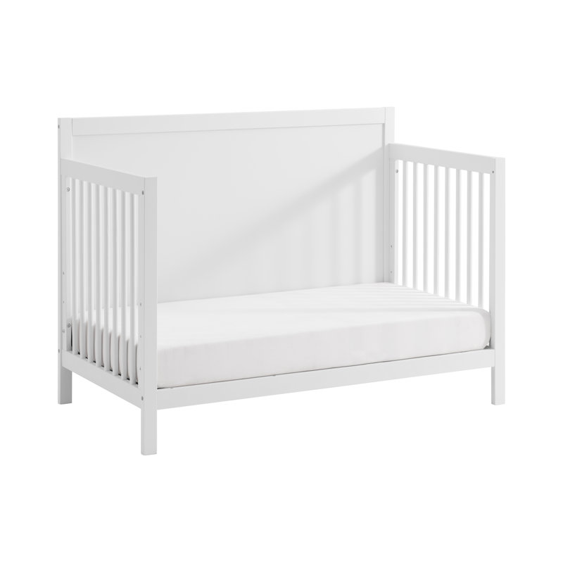 White Solid Wood 4-in-1 Convertible Crib with Panel Headboard