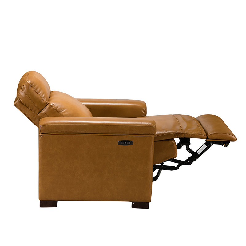 Aziah 34.65" Wide Genuine Leather Power Recliner With USB Port, Camel Top Grain Leather