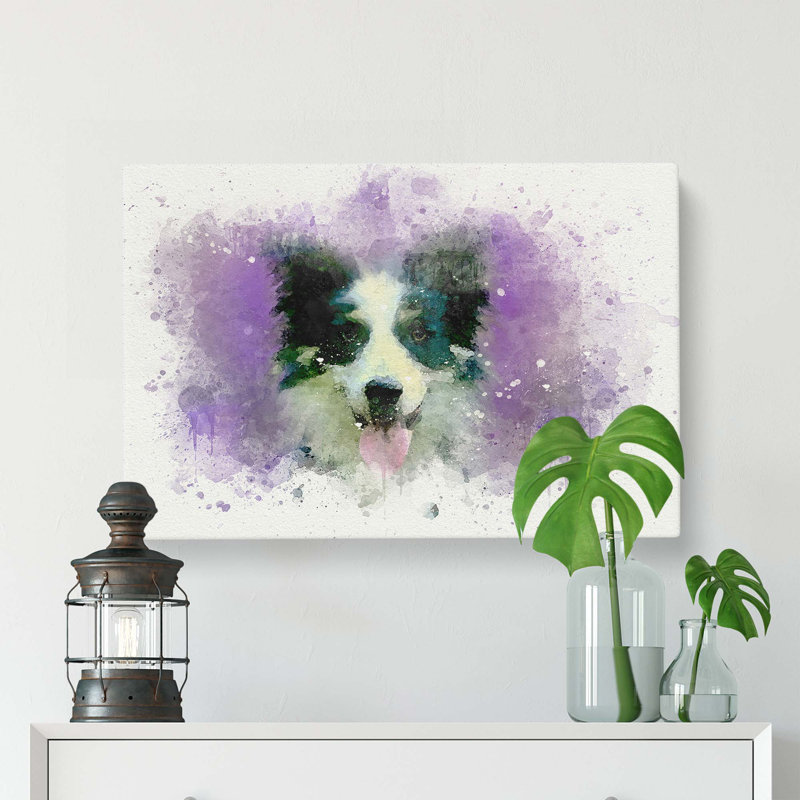 Border Collie in the Purple Flowers in Abstract - Wrapped Canvas, 50cm H x 76cm W x 3cm D