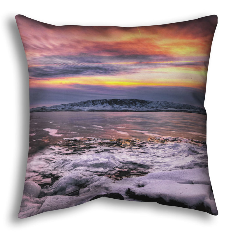 Throw Pillow, Winter Sunset by Scott Barlow, Blue Nature, Square 20"