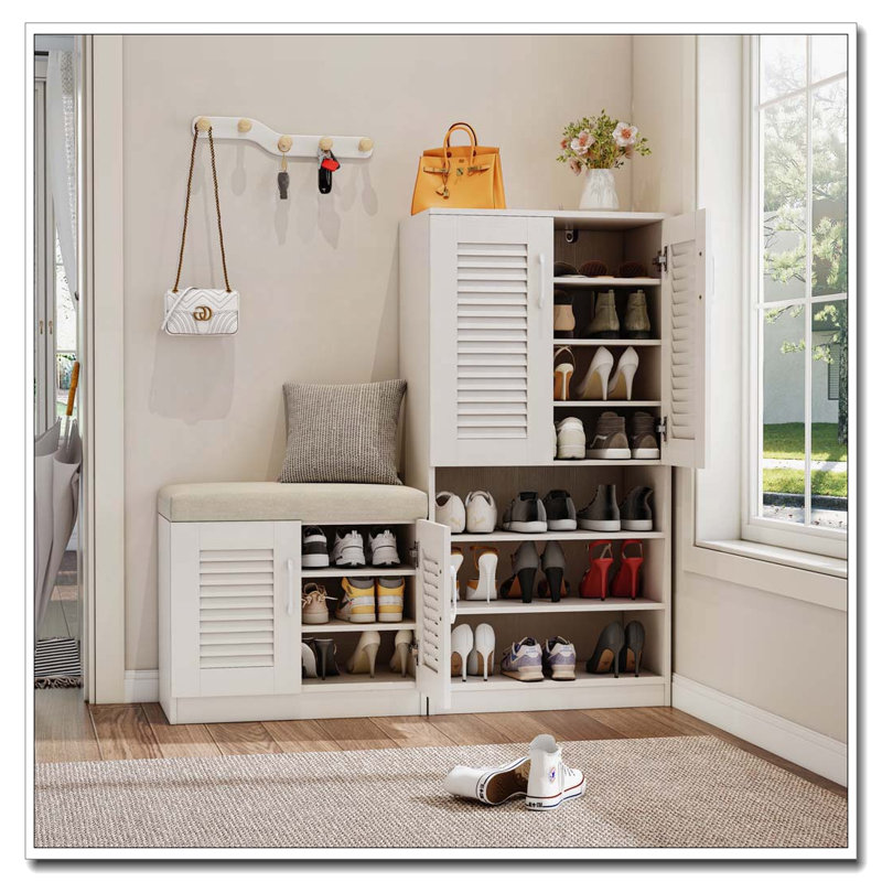 Banc de rangement pour chaussures, Blanc ancien