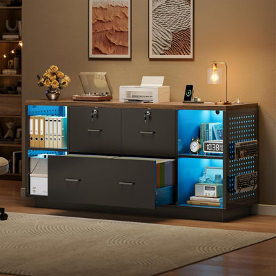 55" File Cabine 3 Drawers Filing Cabinet with Lock For Home Office Fits Letter/legal/a4 Size Hanging Files, Printer Stand With Storage