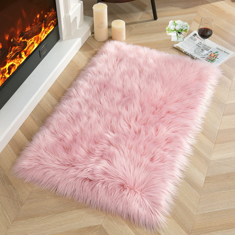 Tapis rose à poils longs Dosie, Rectangle 2 pi x 3 pi
