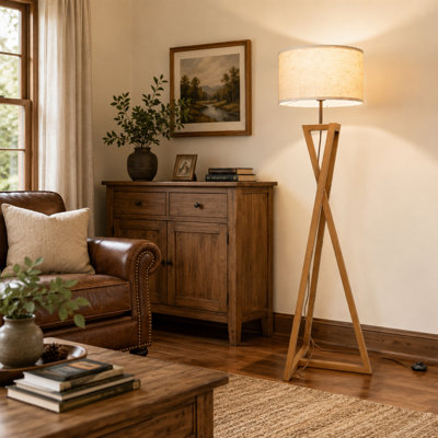 60.24" Solid Wood Floor Lamp Custom Shape Lights With Foot Switch And Remote Control