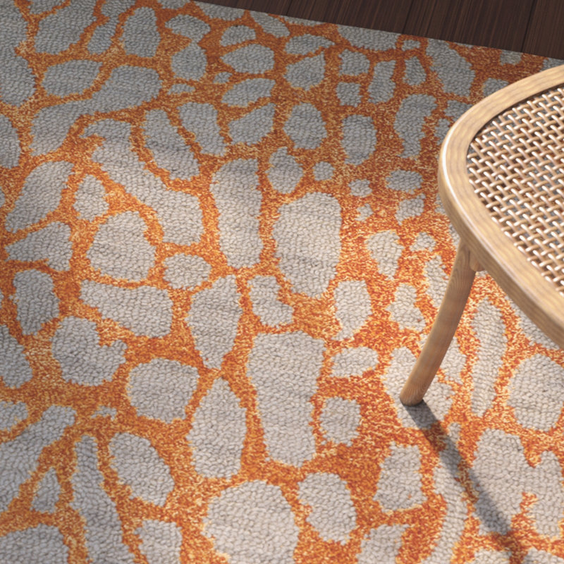 Tapis gris / orange en laine crocheté à la main Rigsby, Rectangle 8 pi x 10 pi