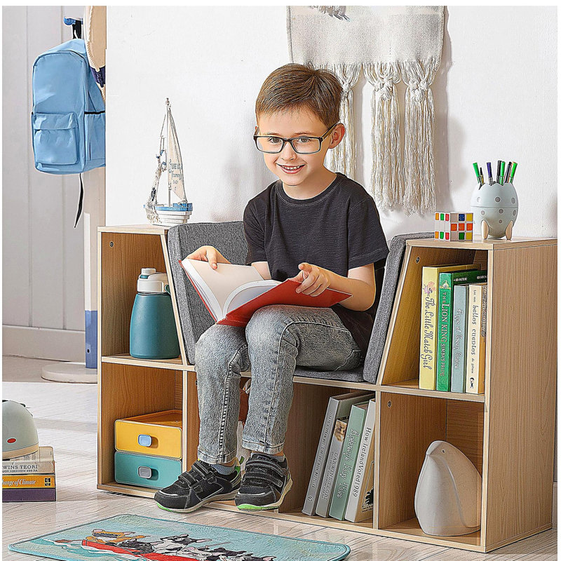 Étagère à 6 niveaux avec coin lecture et coussin, organisateur de rangement multifonctionnel, convenant à la chambre à coucher, au salon, naturel