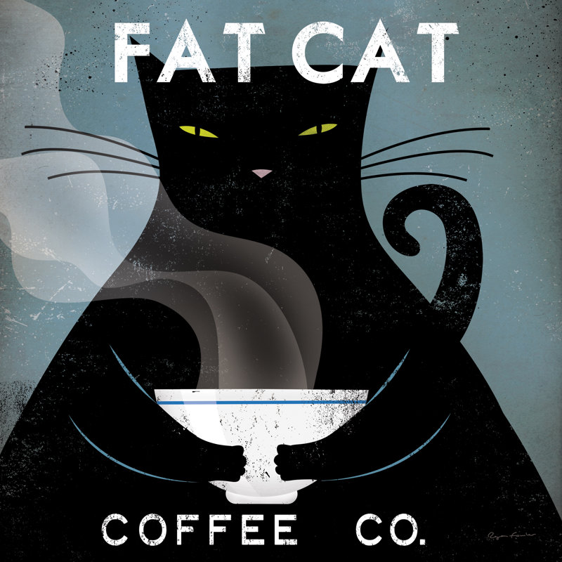 Carré Fat Cat Coffee, H 12 po x l 12 po, Non, Toile tendue