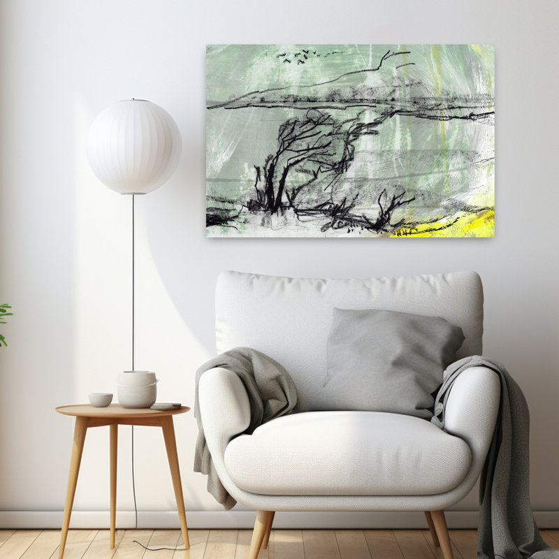Paysage hivernal abstrait, art contemporain contemporain d'automne, H 24 po x l 36 po