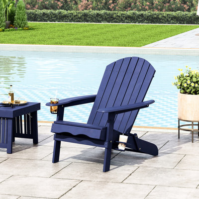 Wood Chair In Blue For Outdoor Relaxing Backyard, With Folding Feature And Cup Holders - 30.47 Deep, 36.37 Wide, 34.74 High, 21.62 Lb Enjoyment, Design Product Depth, Width, Height,