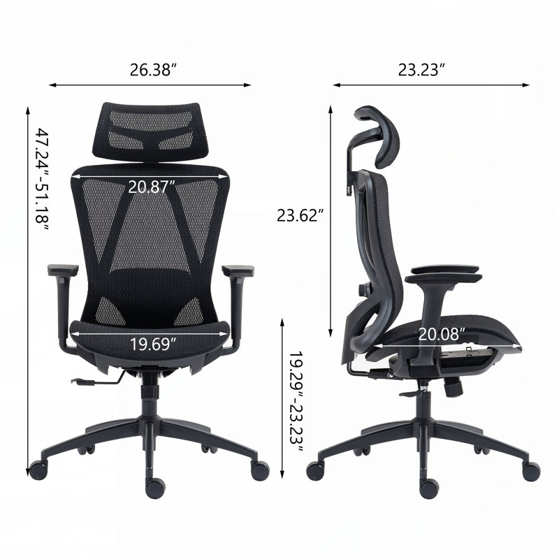 High Back Mesh Office Chair:8360HW-BK, Black, Black
