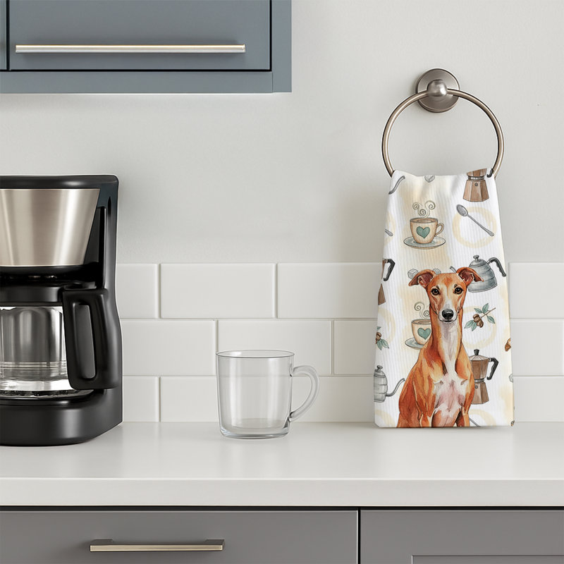 Red Whippet Coffee Bar Kitchen Towel, Red Whippet