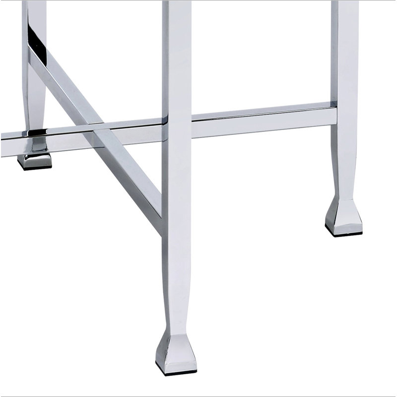 Table de bout en chêne blanc et chrome avec base en forme de X, Argenté / blanc
