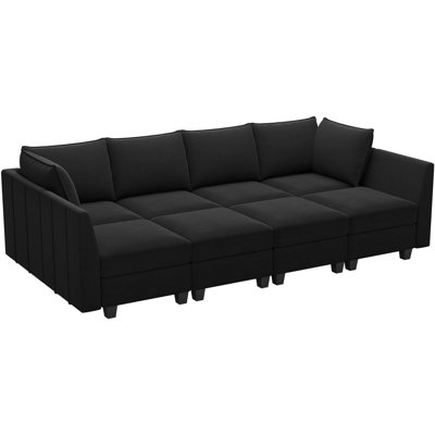 Velvet Modular Freely Combined Sofa Bed Variable U Shaped Sofa Large Sleeper Solid Wood Sectional Storage Sofa -  Belffin, OY210BK-A6B2C