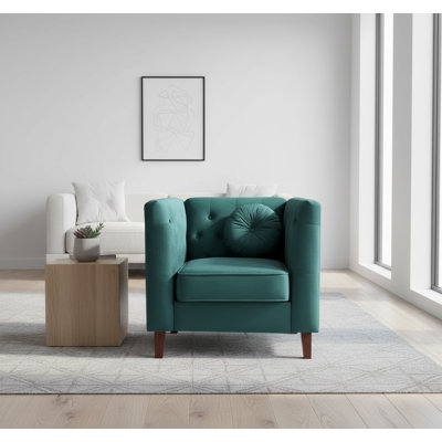 Velvet upholstered square armchair