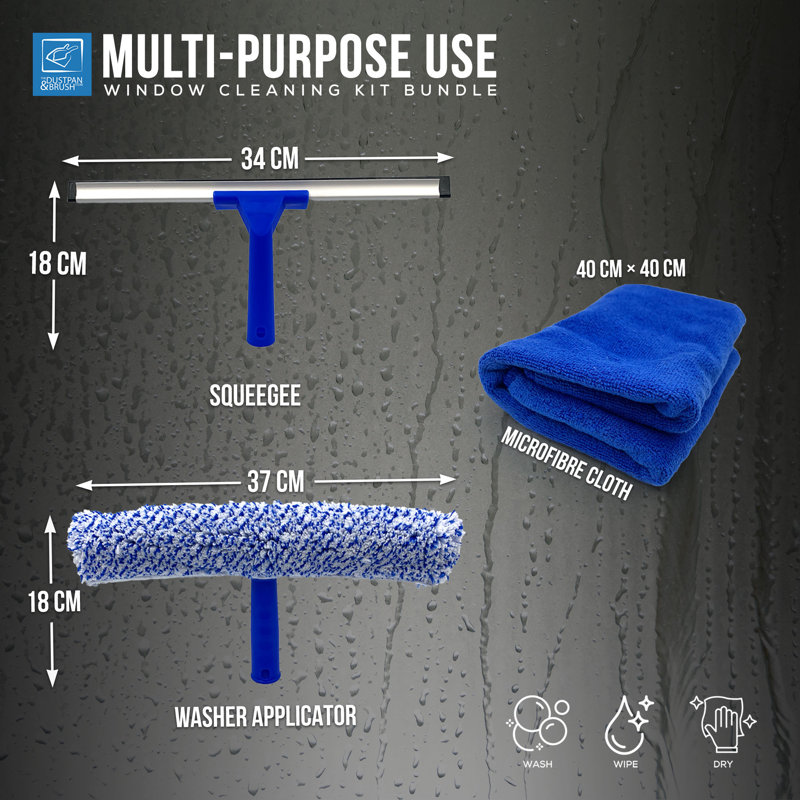 Window Cleaning Set Squeegee and Microfibre Washer Glass Cleaner Wiper Kit