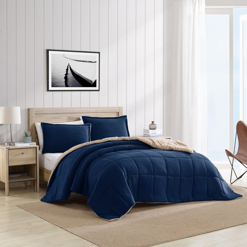 Ensemble d'édredon réversible bleu marine Nautica Beckett, Édredon pour lit simple + 1 taie décorative stan