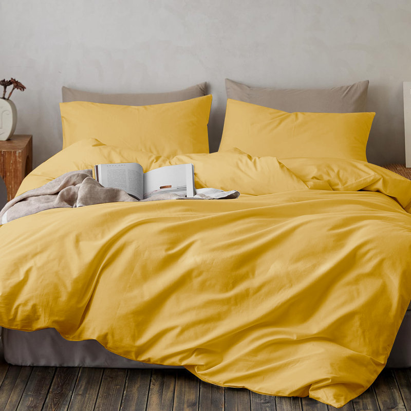 My Home Store Fridi Microfiber Reversible Duvet Cover Set , Super King Duvet Cover + 2 Standard Pillowcases, Ochre