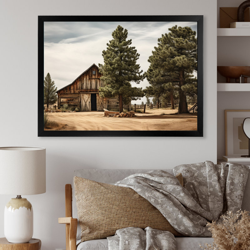Pine Tree Rustic Charm - Print on Canvas, Black Single Picture Framed, 34" H x 44" W x 1.5" D