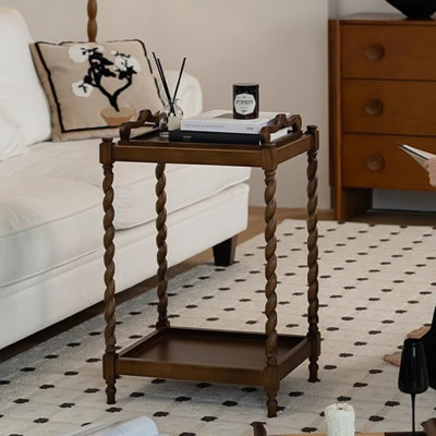 17.72"Brown Solid Wood Mobile End Table
