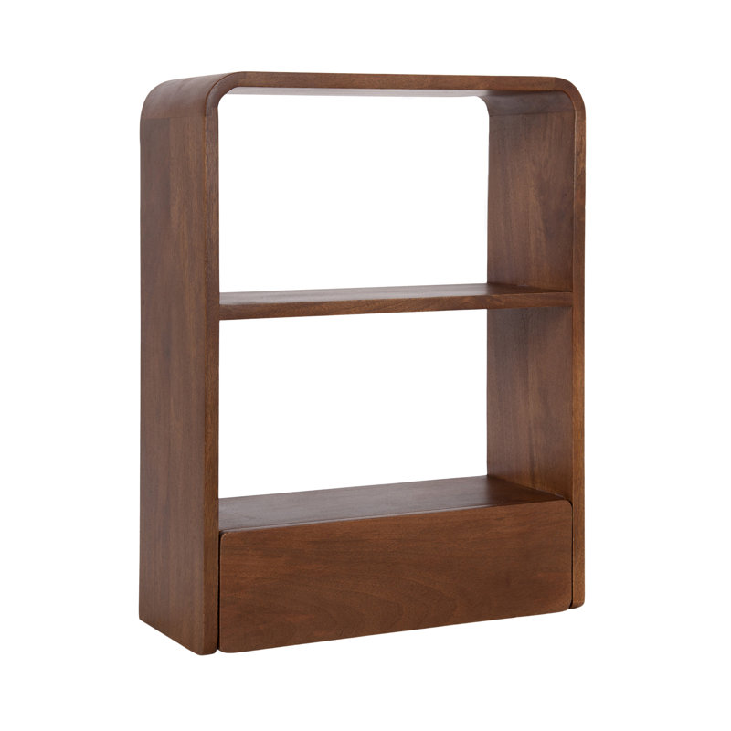 Wooden Wall Shelf with Storage Drawer, Dark Brown Wood